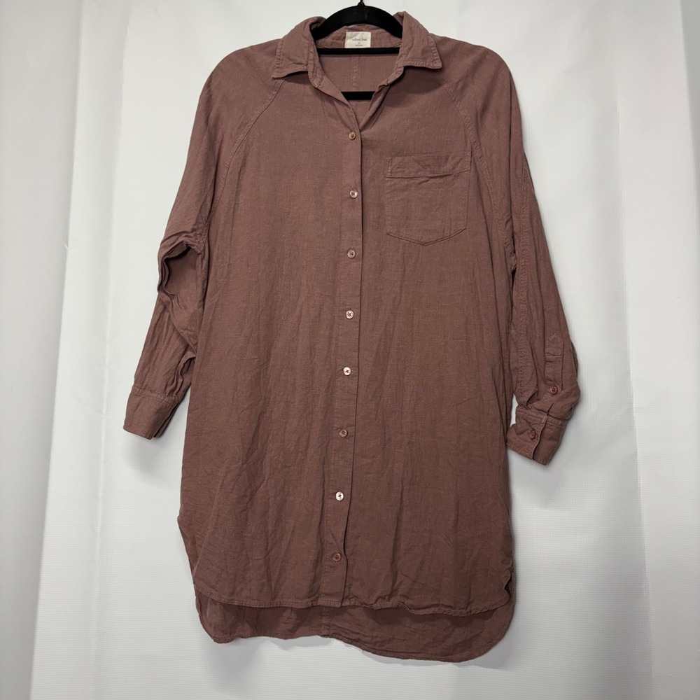 Wilfred Free Linen Blend Tunic Top Shirt Dress Button Down Mauve XS